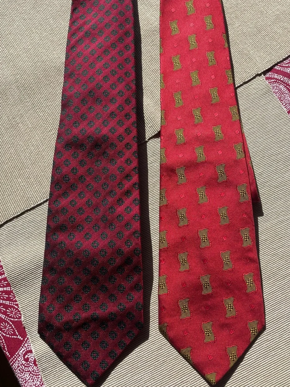 Two Coach Silk Tie Handmade Italy Red & Dark Red 4” Width
